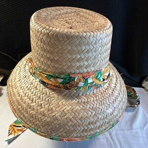 Vintage 90s Women's Straw Sun Hat Woven Beach Garden ~ Hawaiian Panama Style